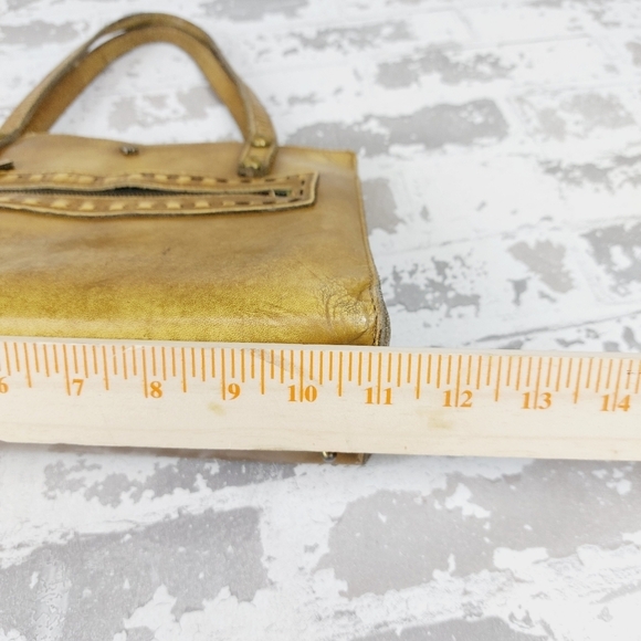 Jean Fogel Leather Tan/Gold Outside Zip Pocket Handbag 1008 - Picture 8 of 12